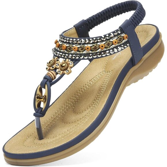 👑Women's Blue Open Toe Elegant Walking Bohemian Elastic Slingback Sandal